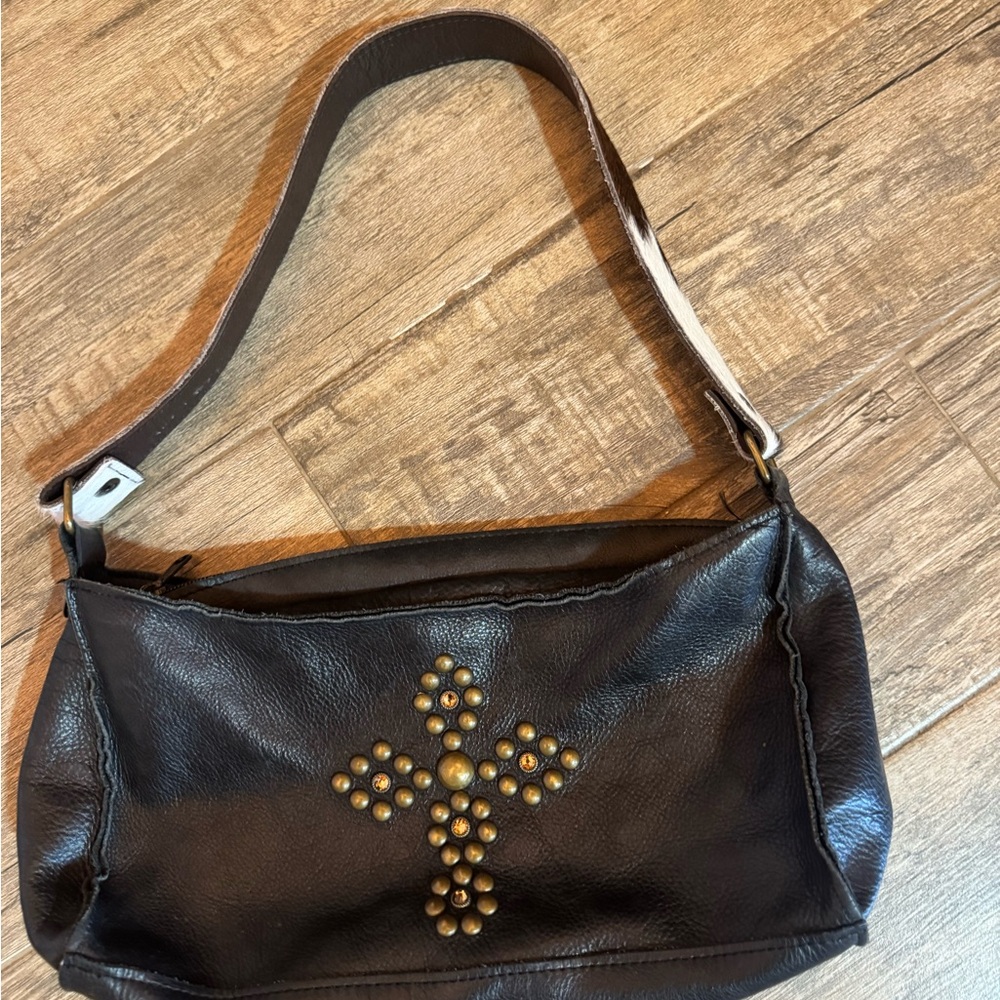 McFadin Black Leather Studded Crossbody Bag